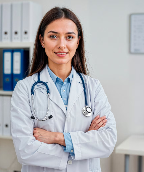 Dermatologist examining skin