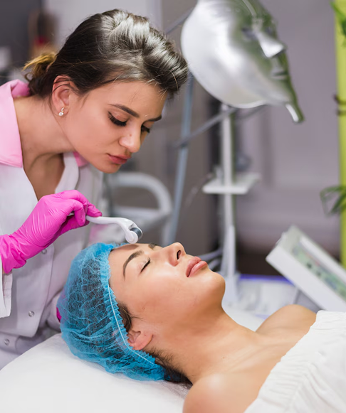 Dermatologist examining skin